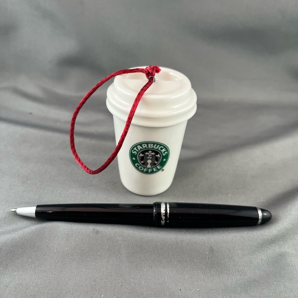 2007 Starbucks Take Out Coffee Cup  Porcelain Christmas ornament.